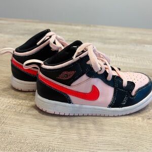 Nike Air Jordan 1 Mid Atmosphere Kids Sneakers in Pink and Black